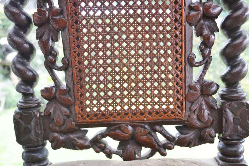 Antique Carved Oak Barley Twist  High Backed  Chair