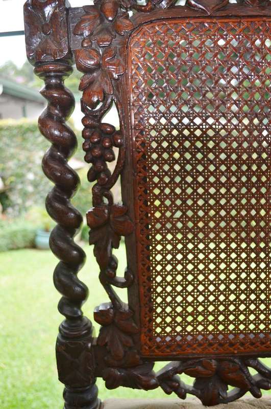 Antique Carved Oak Barley Twist  High Backed  Chair