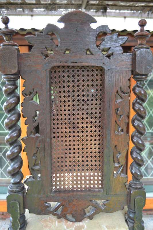 Antique Carved Oak Barley Twist  High Backed  Chair