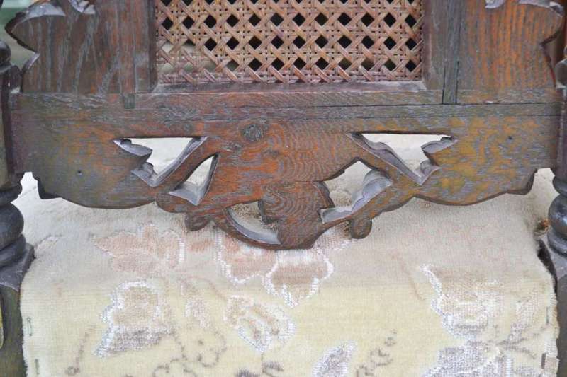 Antique Carved Oak Barley Twist  High Backed  Chair