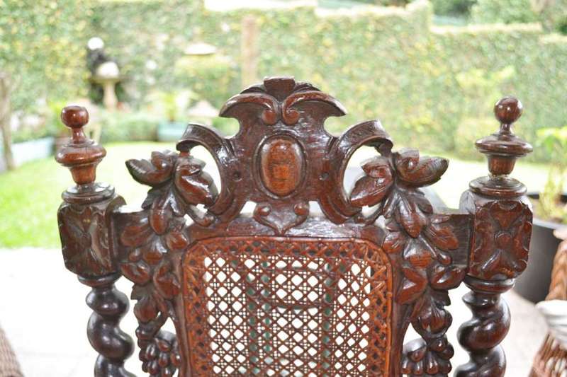 Antique Carved Oak Barley Twist  High Backed  Chair