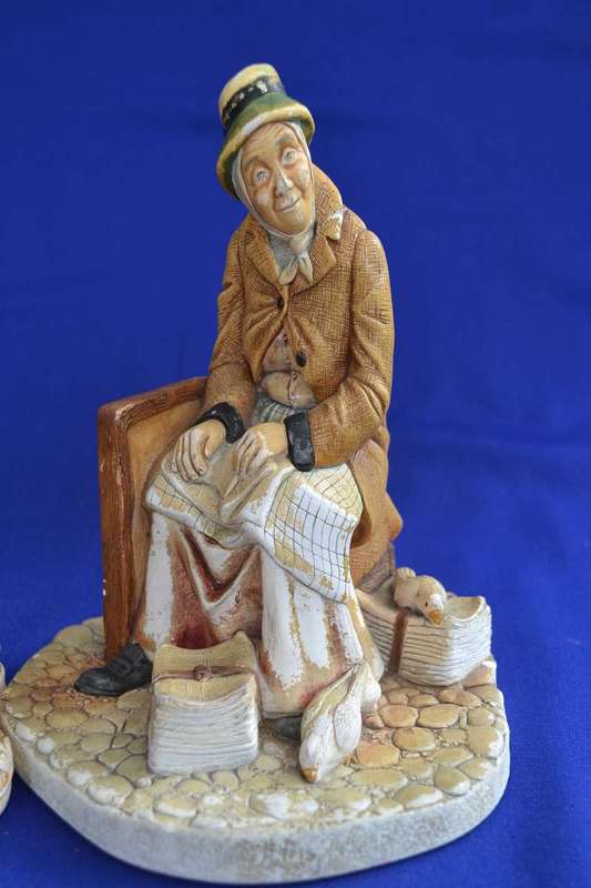 Naturecraft Hand Painted Chalkware / Stonewre Figures `News Vendor` and `Grand Finale`