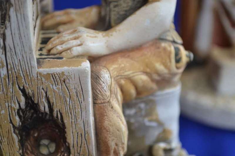 Naturecraft Hand Painted Chalkware / Stonewre Figures `News Vendor` and `Grand Finale`