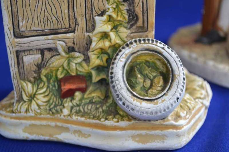 Naturecraft Hand Painted Chalkware / Stonewre Figures `News Vendor` and `Grand Finale`