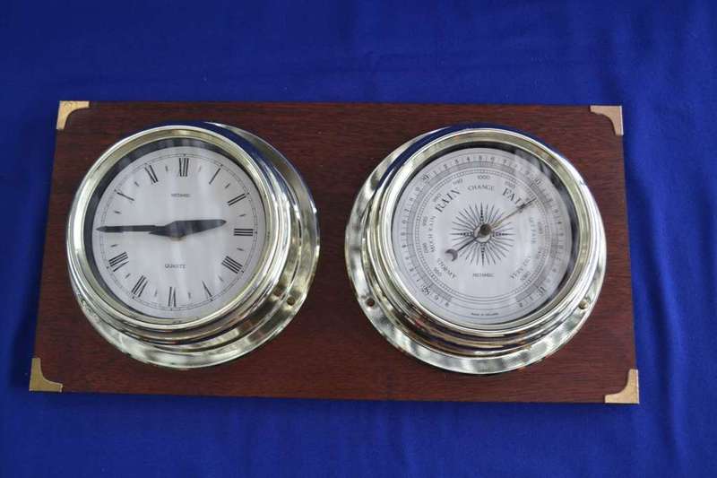 Metamec Nautical Style Quartz Clock and Barometer on Wooden Plaque