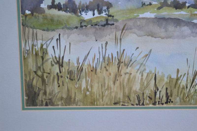 Watercolour Landscape framed behind Glass