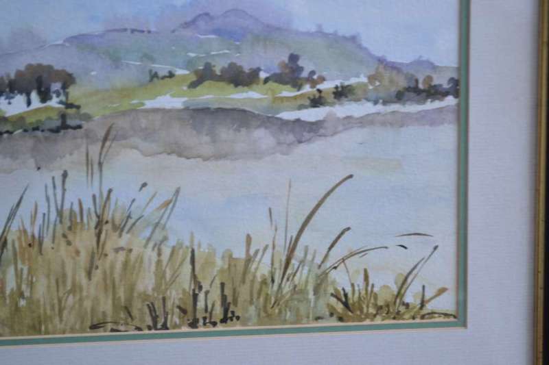 Watercolour Landscape framed behind Glass
