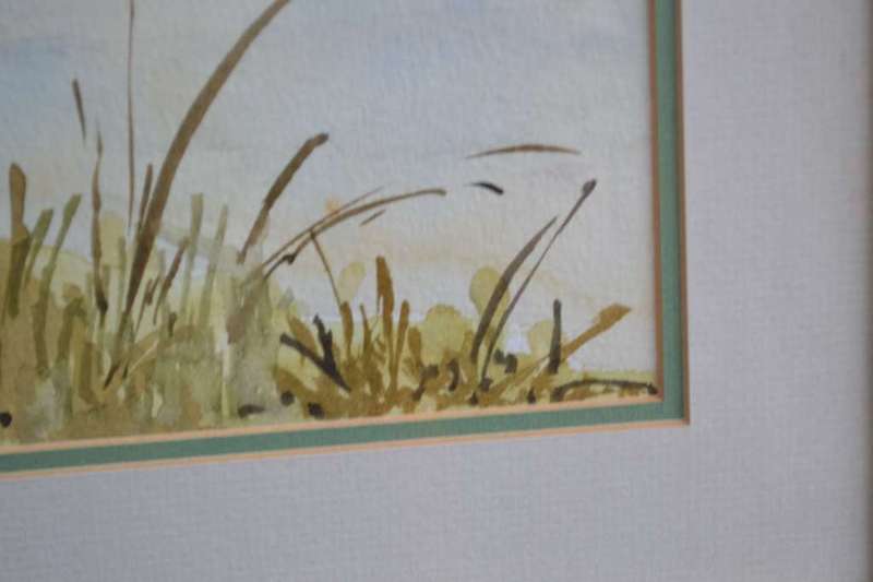 Watercolour Landscape framed behind Glass