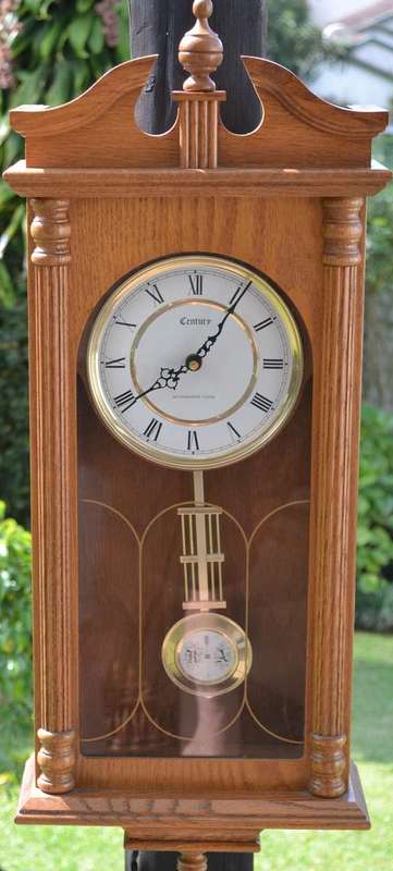 Century Solid  Oak Pendulum Wall Clock - Battery Operated