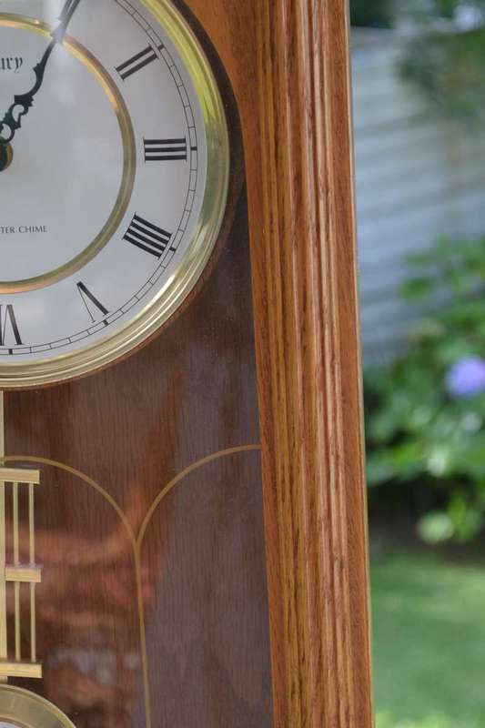 Century Solid  Oak Pendulum Wall Clock - Battery Operated