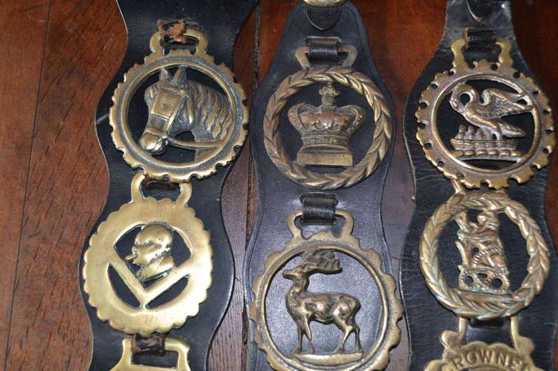 Assorted Vintage Horse Brasses on leather Straps