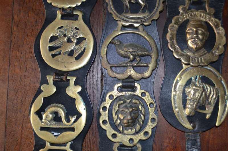 Assorted Vintage Horse Brasses on leather Straps