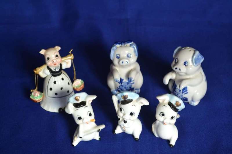 Collection of Blue and White Porcelain Pig Ornaments