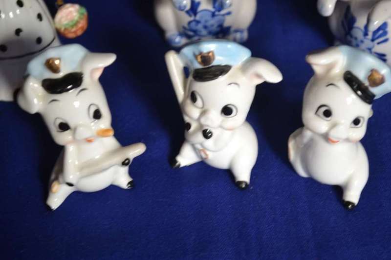 Collection of Blue and White Porcelain Pig Ornaments