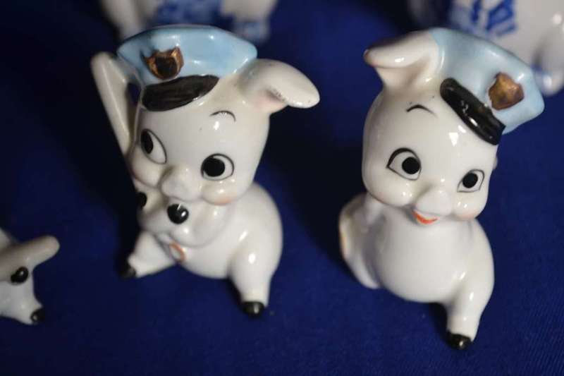 Collection of Blue and White Porcelain Pig Ornaments