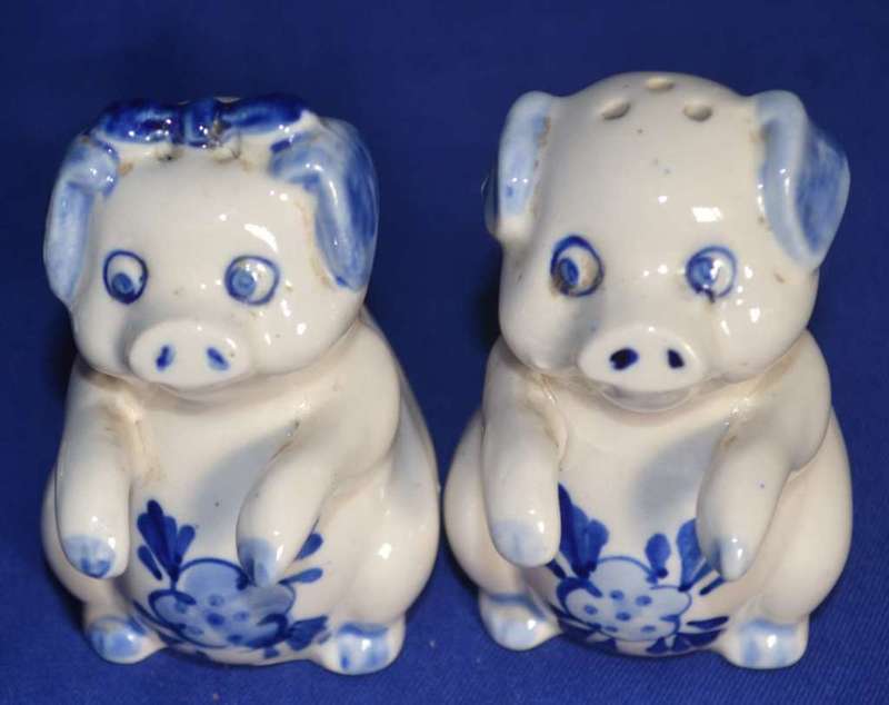 Collection of Blue and White Porcelain Pig Ornaments