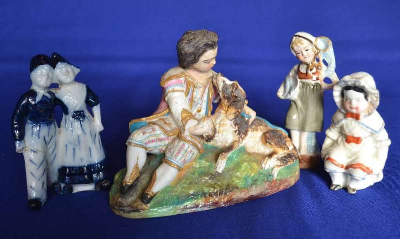 Boy with Dog Porcelain Group plus  Three Small Porcelain Figurines