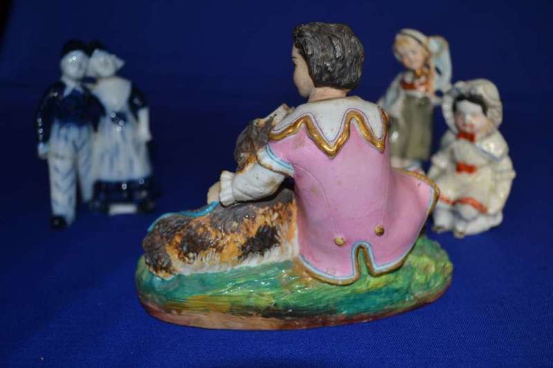 Boy with Dog Porcelain Group plus  Three Small Porcelain Figurines