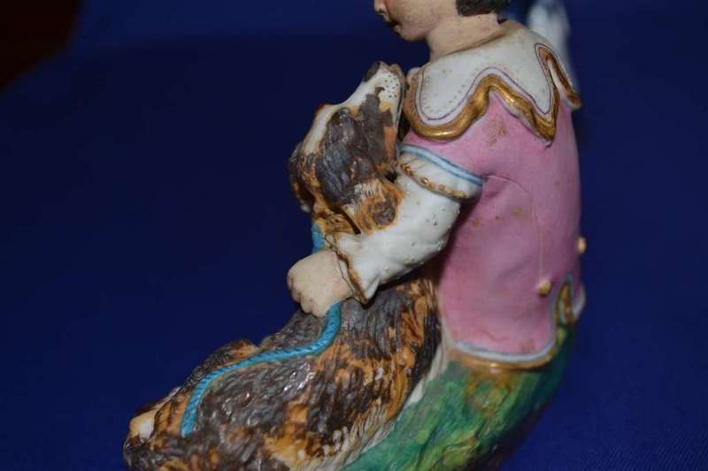 Boy with Dog Porcelain Group plus  Three Small Porcelain Figurines