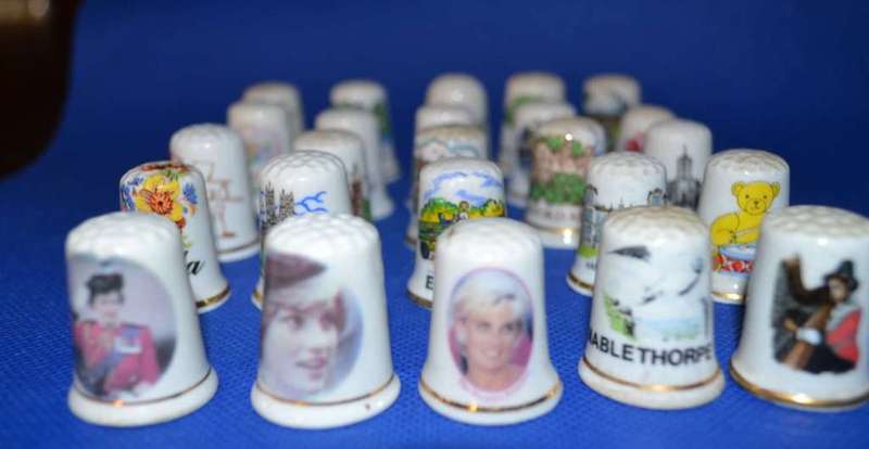 Assorted Bone China Thimbles- Including Queen Elizabeth and Princess Diana - 25 Pieces