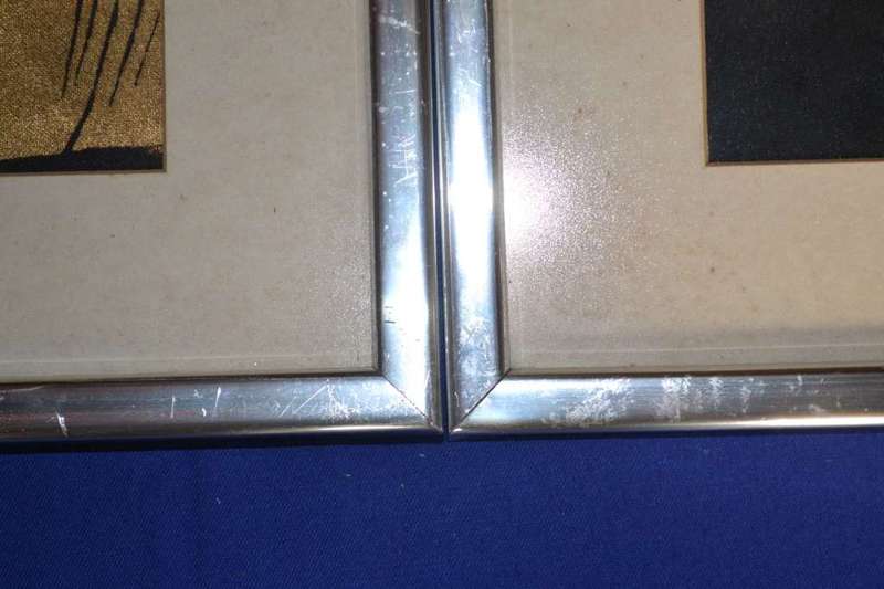 Pair of Buddha Paintings- Gold on Fabric Framed Behind glass