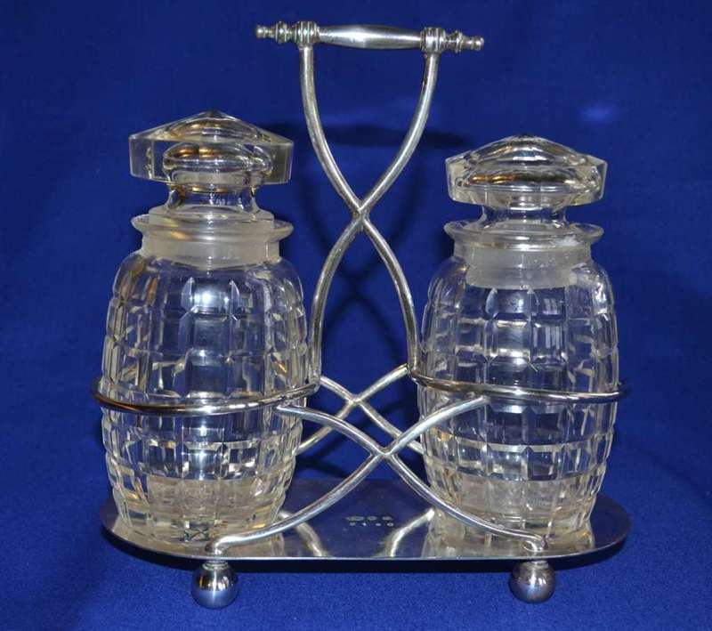 Vintage Cut Glass Chutney/ Pickle jars on Silver Plate Stand