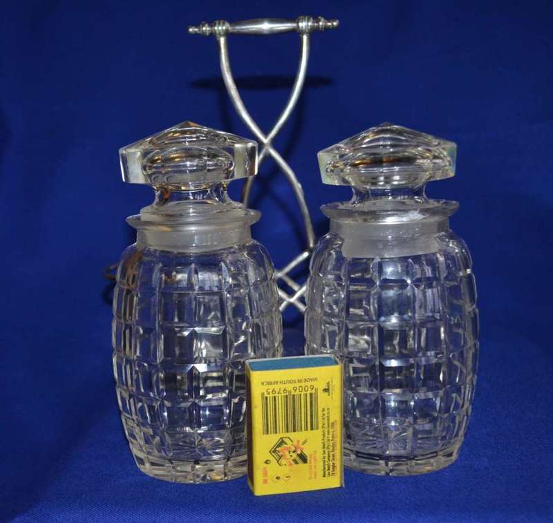 Vintage Cut Glass Chutney/ Pickle jars on Silver Plate Stand