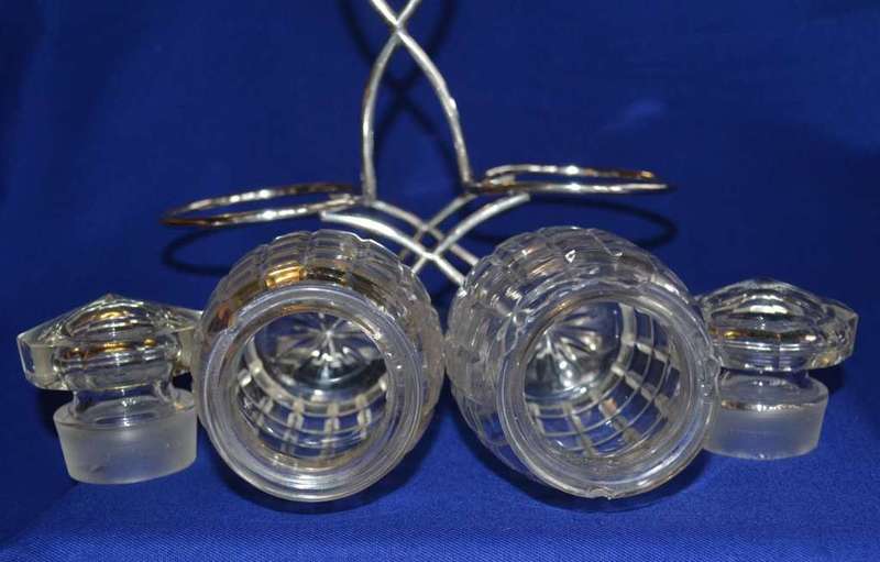 Vintage Cut Glass Chutney/ Pickle jars on Silver Plate Stand