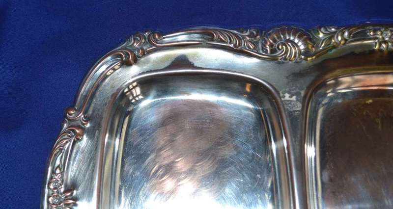 Three Division Silver Plate Snack Tray with Glass Inserts