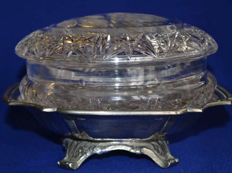 Crystal Bowl with Lid  and Silver Plated Footed Dish