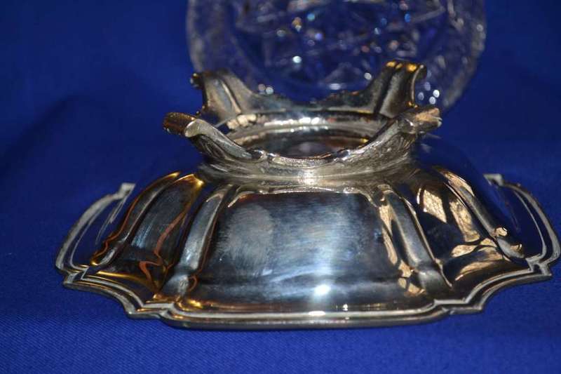 Crystal Bowl with Lid  and Silver Plated Footed Dish