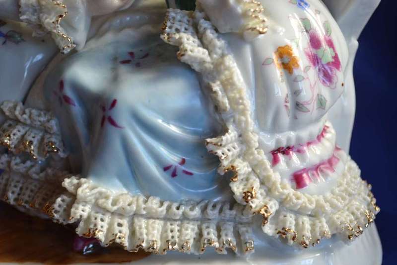 Large Vintage Porcelain Couple with Dresden Style Lace Trim