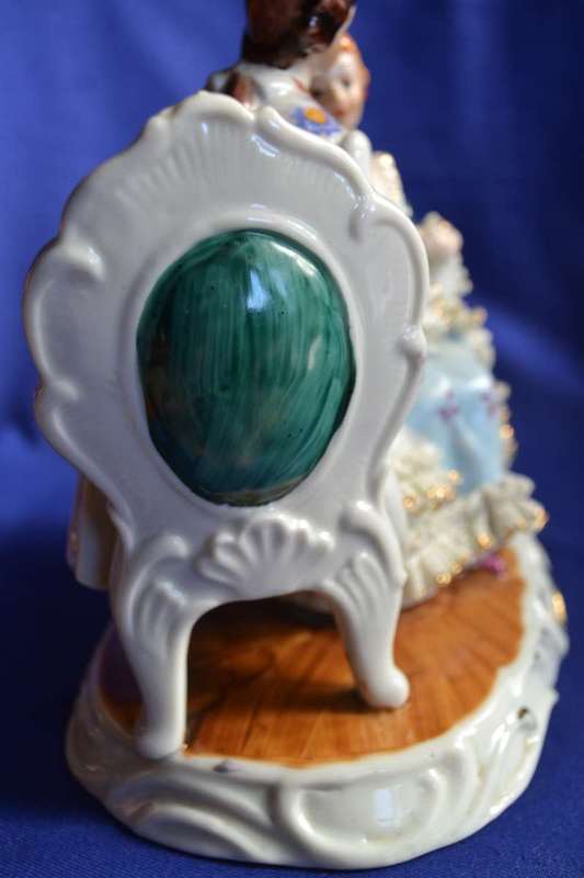 Large Vintage Porcelain Couple with Dresden Style Lace Trim