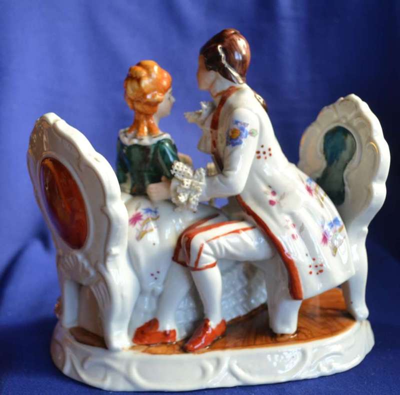 Large Vintage Porcelain Couple with Dresden Style Lace Trim