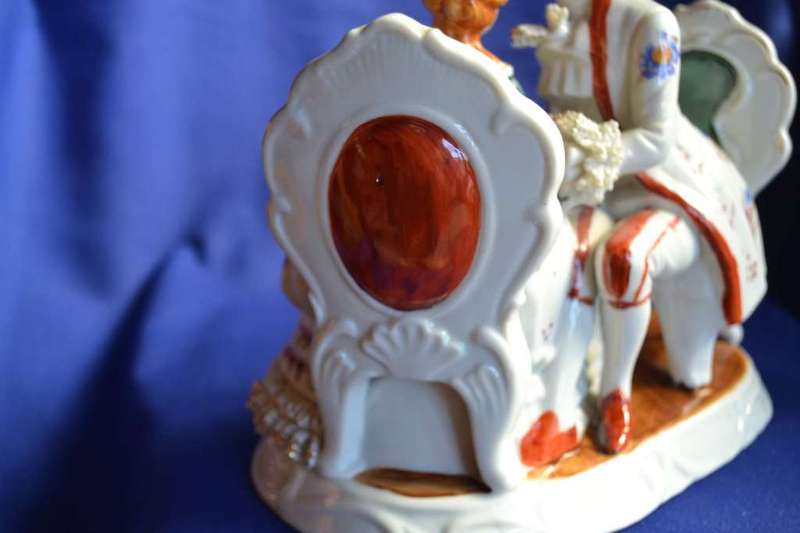 Large Vintage Porcelain Couple with Dresden Style Lace Trim