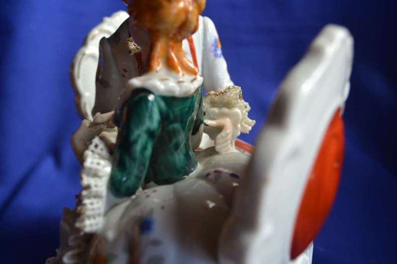 Large Vintage Porcelain Couple with Dresden Style Lace Trim