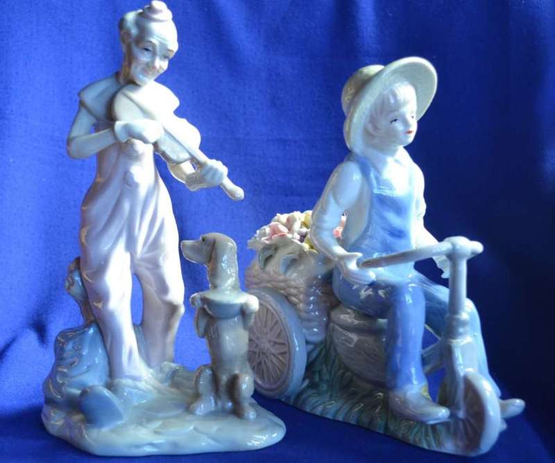 Porcelain Figures - Boy On Tricycle and Clown