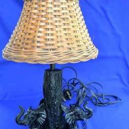 Elephant Table Lamp with Wicker Shade