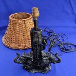 Elephant Table Lamp with Wicker Shade