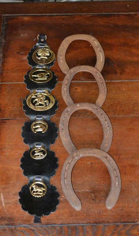 Horse Brasses on Leather Strap Plus 4 Horse Shoes