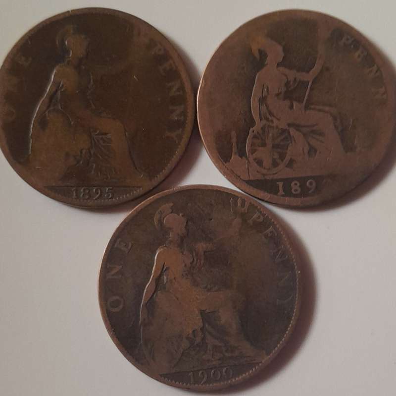 British 1 Penny Coins 1892 1895 1900