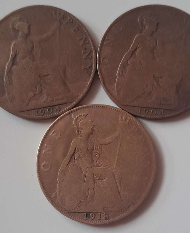 British 1 Penny Coins   2 x 1904 1918