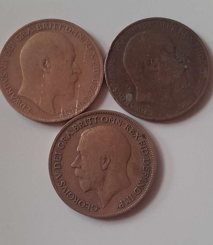 British 1 Penny Coins  1907 1909 1918