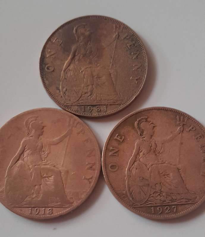 British 1 Penny Coins  1918 1927 1931