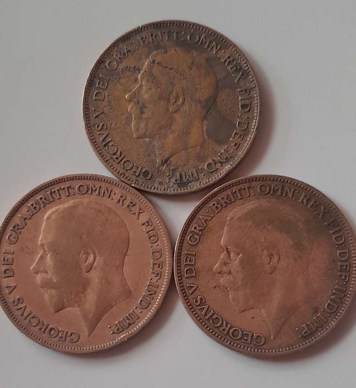British 1 Penny Coins  1918 1927 1931