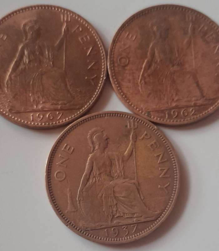 British 1 Penny Coins  1937  1962 1967