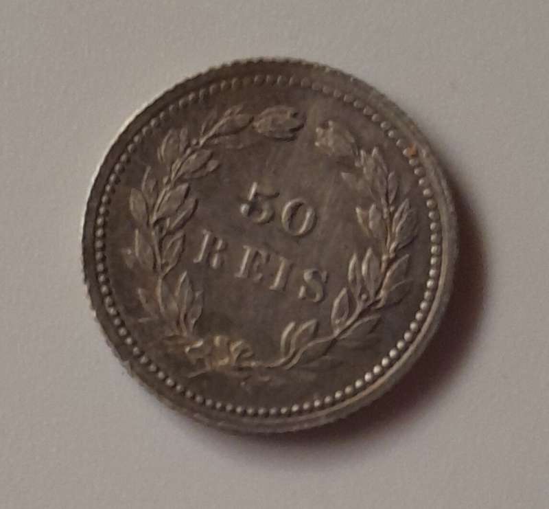 1893 Silver 50 Reis Coin - Portugal