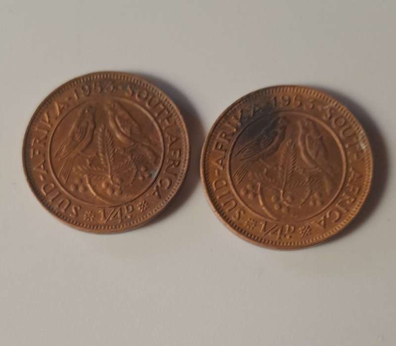 1953 South Africa 1/4 Penny x 2