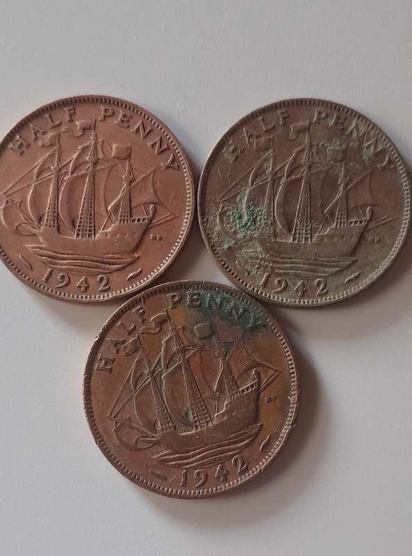 1942 British 1/2 Penny x 3