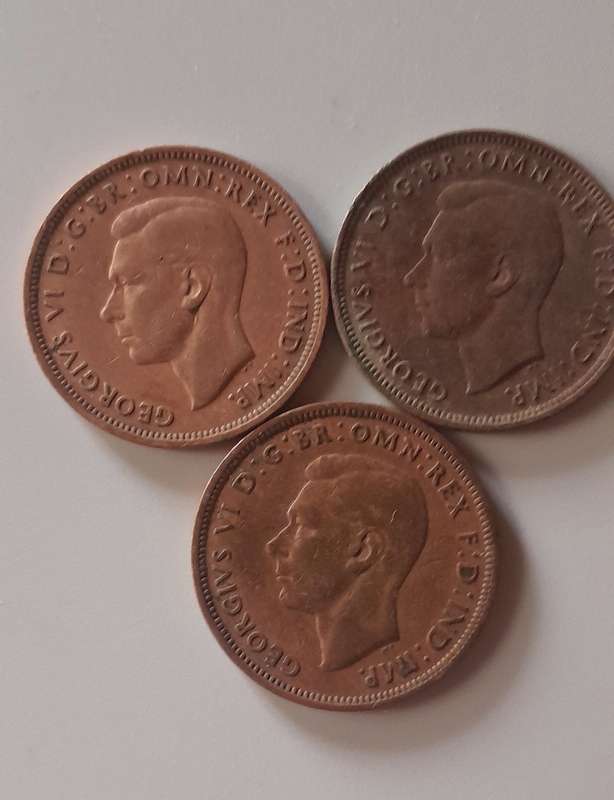 1942 British 1/2 Penny x 3